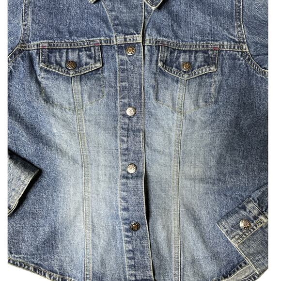 VTG 90s Y2K Arizona Jean Co Large Blue Button Up Denim Trucker Jacket Shirt Girl - Picture 2 of 4